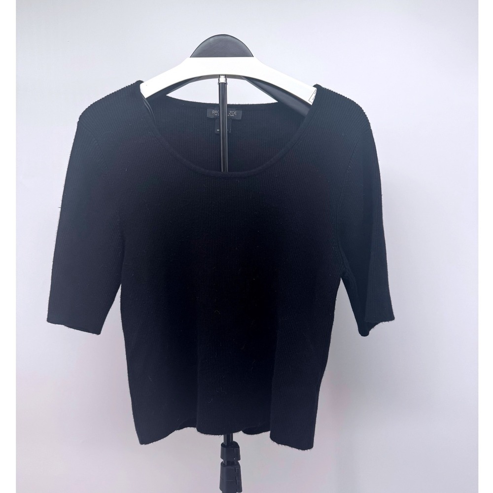 Rachel Zoe Black Ribbed Knit Scoop Neck Short Sleeve Top Size Large